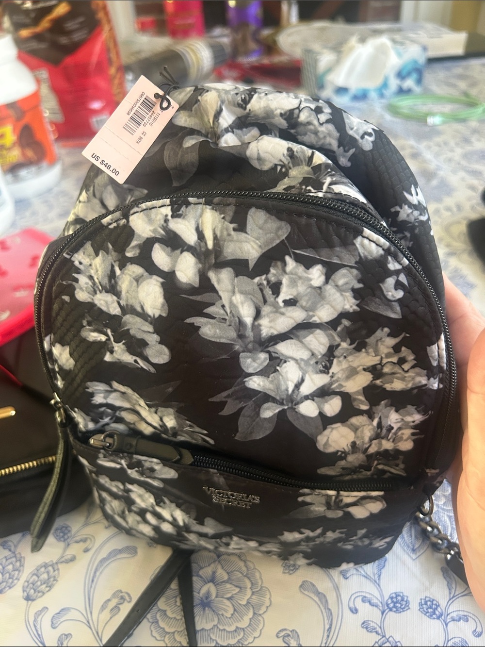 Victoria's Secret Black and White Floral Mini Backpack - Picture 2 of 2